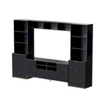 U-Can 4-Piece Entertainment Wall Unit with 13 shelves,8 Drawers and 2 Cabinets, Multifunctional TV Stand Media Storage Cabinet w