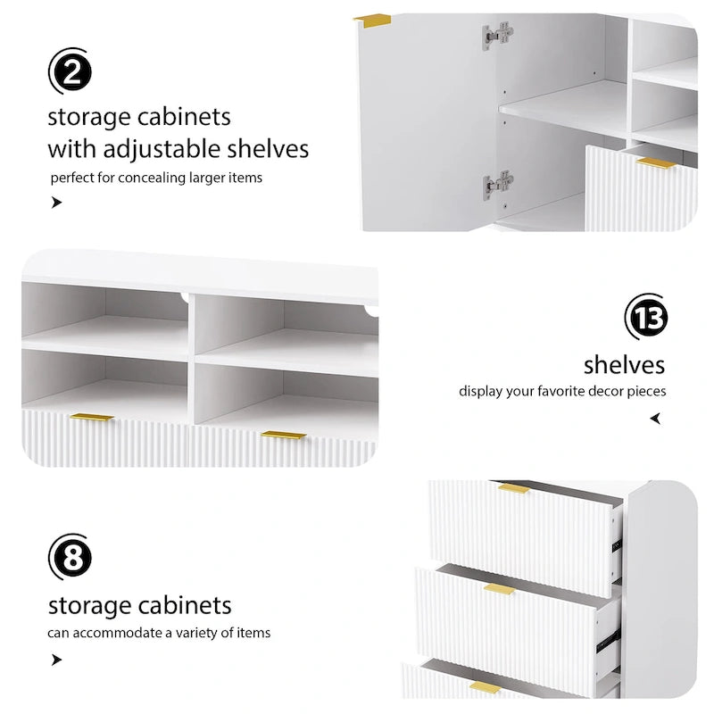 U-Can 4-Piece Entertainment Wall Unit with 13 shelves,8 Drawers and 2 Cabinets, Multifunctional TV Stand Media Storage Cabinet w