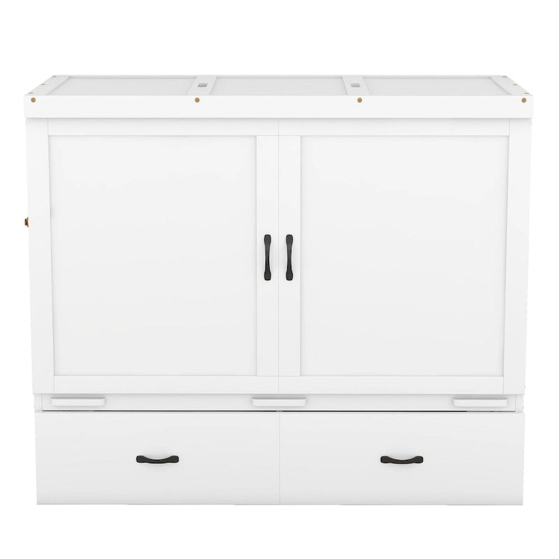 Full Size Murphy Bed with USB Port and a Large Drawer, Gray