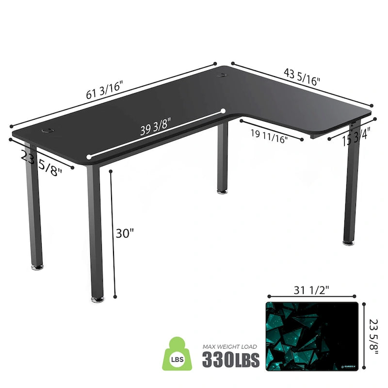 60 Large Home Office Corner Desk L-Shaped Computer Desk with Mouse Pad