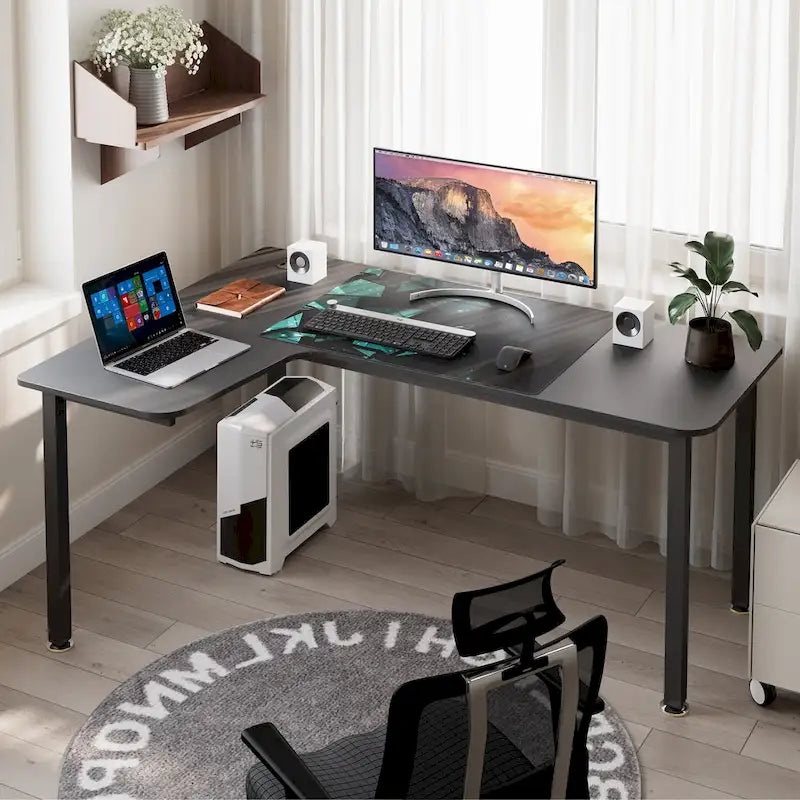 60 Large Home Office Corner Desk L-Shaped Computer Desk with Mouse Pad