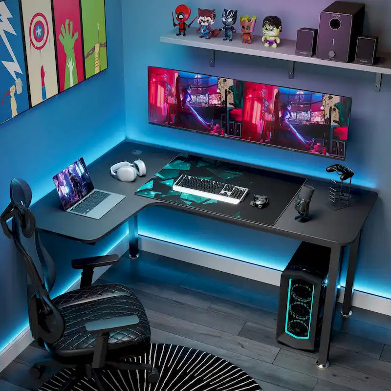 60 Large Home Office Corner Desk L-Shaped Computer Desk with Mouse Pad