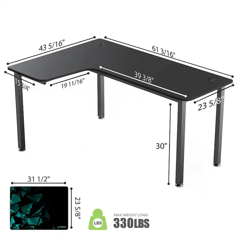 60 Large Home Office Corner Desk L-Shaped Computer Desk with Mouse Pad