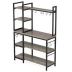 Brown Industrial Wood Bakers Rack with Storage,Black Modern Microwave Oven Stand,5-Tier Kitchen Utility Storage Shelf