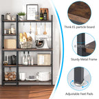 Brown Industrial Wood Bakers Rack with Storage,Black Modern Microwave Oven Stand,5-Tier Kitchen Utility Storage Shelf