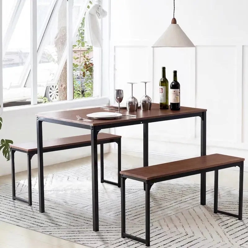 3 Piece Kitchen Table Set with Two Benches Dining Room Table Set 4