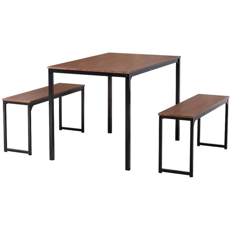 3 Piece Kitchen Table Set with Two Benches Dining Room Table Set 4