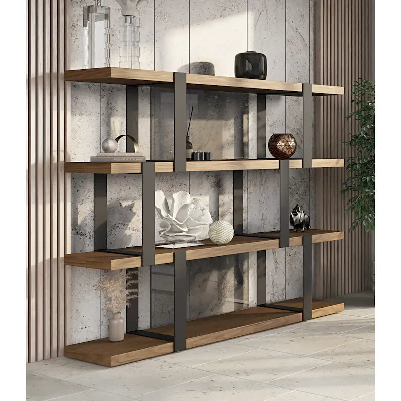 Modrest Brewer Modern Walnut & Black Bookshelf