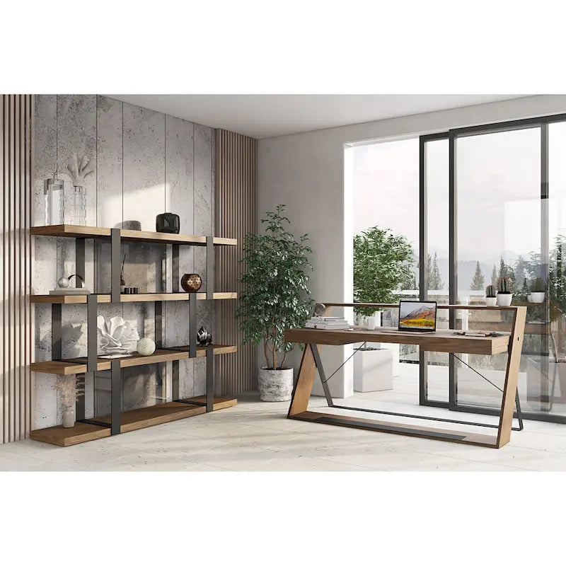 Modrest Brewer Modern Walnut & Black Bookshelf