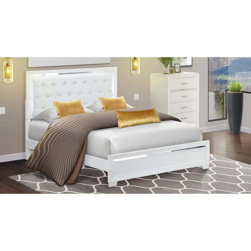 East West Furniture Pandora Wooden queen bedroom set with a queen bed frames White Finish(Pieces Option)