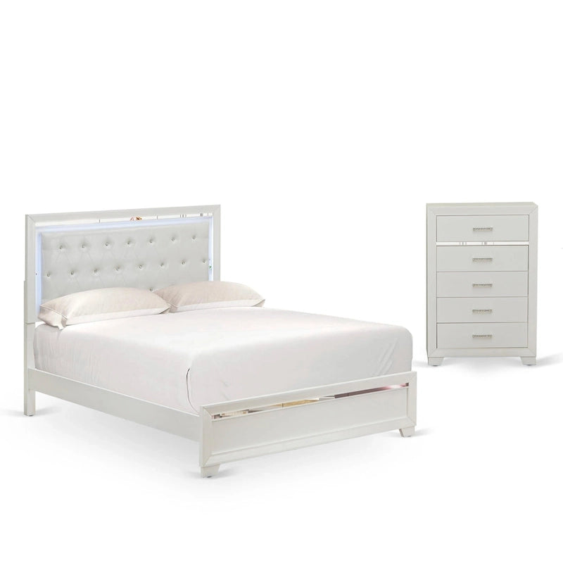 East West Furniture Pandora Wooden queen bedroom set with a queen bed frames White Finish(Pieces Option)