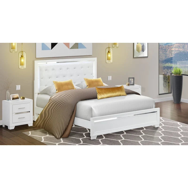 East West Furniture Pandora Wooden queen bedroom set with a queen bed frames White Finish(Pieces Option)