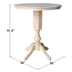 36 Round Top Pedestal Dining Table - Unfinished