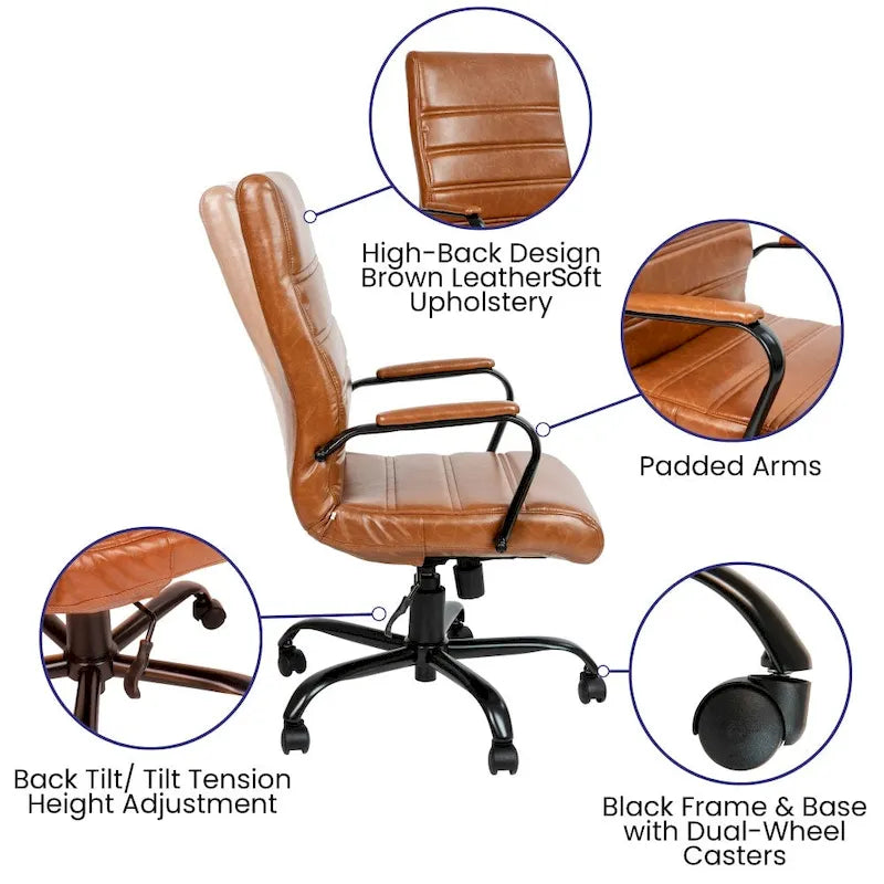 High Back LeatherSoft Executive Swivel Office Chair with Chrome Base