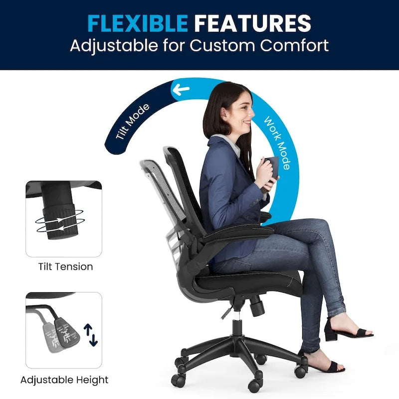 Mid-Back Mesh Swivel Ergonomic Task Office Chair with Flip-Up Arms