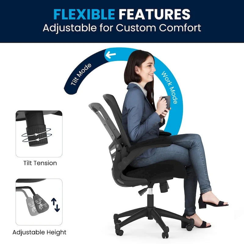 Mid-Back Mesh Swivel Ergonomic Task Office Chair with Flip-Up Arms