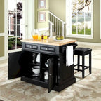 Crosley Oxford Butcher Block Top Kitchen Island in Black Finish with Stools - 47.75 W x 23 D x 35.75 H