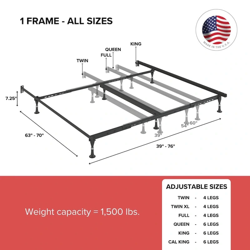 Atlas-Lock Keyhole Bed Frame Twin/Full with Glides