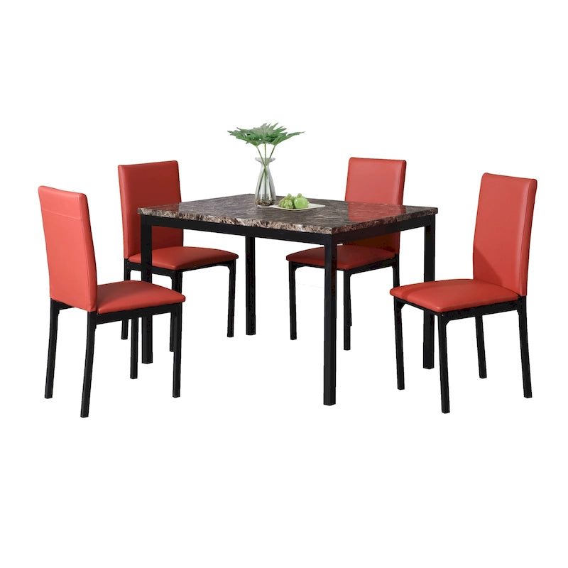 Roundhill Furniture Citico Metal Faux Marble Top 5-piece Dinette Set