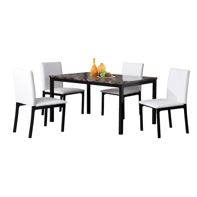 Roundhill Furniture Citico Metal Faux Marble Top 5-piece Dinette Set