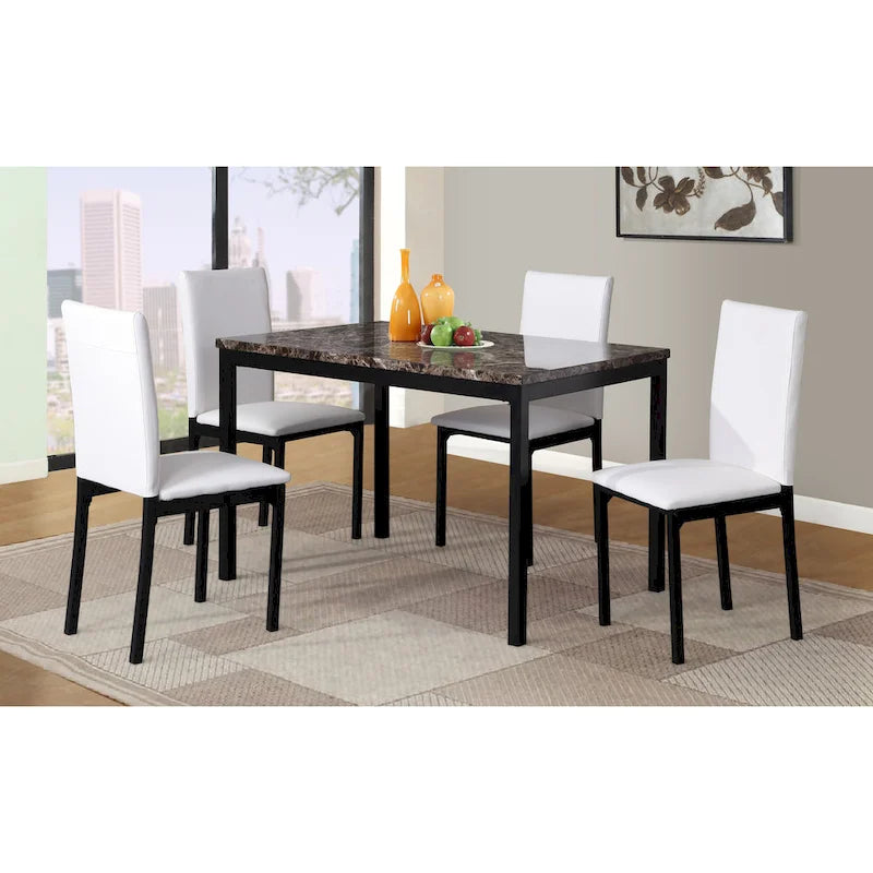 Roundhill Furniture Citico Metal Faux Marble Top 5-piece Dinette Set