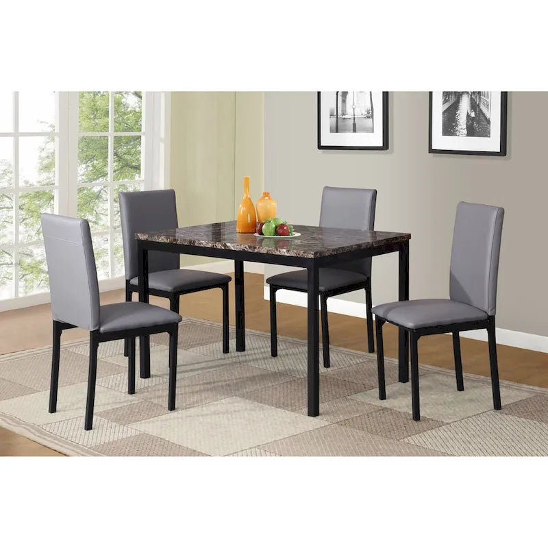 Roundhill Furniture Citico Metal Faux Marble Top 5-piece Dinette Set