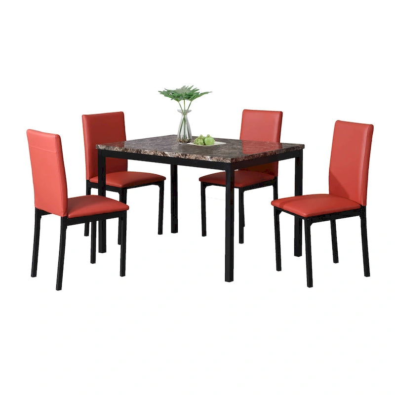 Roundhill Furniture Citico Metal Faux Marble Top 5-piece Dinette Set