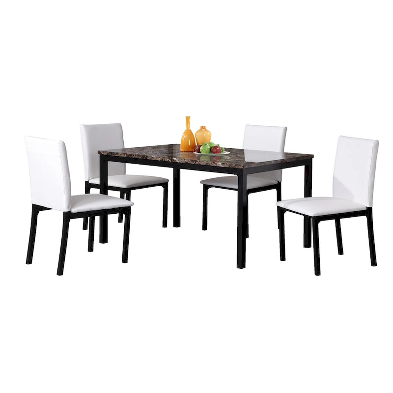 Roundhill Furniture Citico Metal Faux Marble Top 5-piece Dinette Set