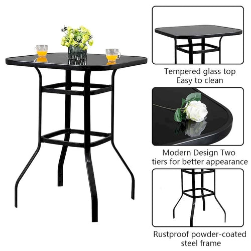 31.5W x 40H Patio Wrought Iron Glass High Bar Table