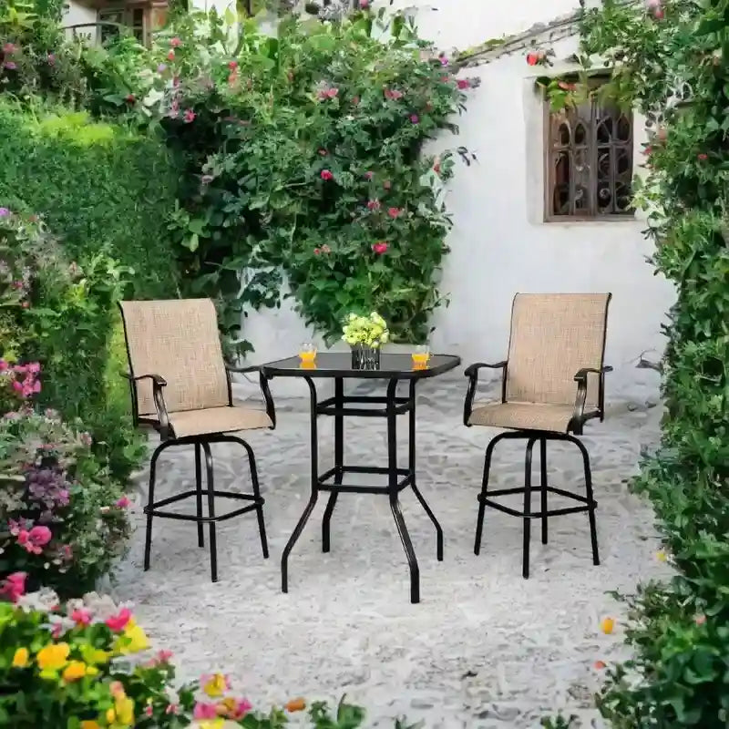 31.5W x 40H Patio Wrought Iron Glass High Bar Table