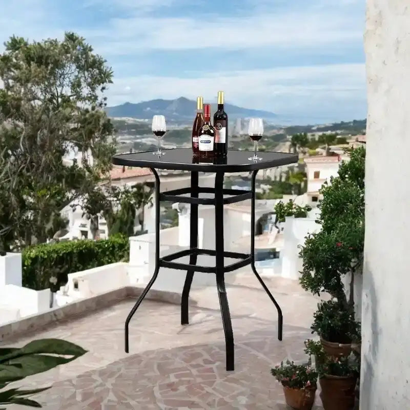 31.5W x 40H Patio Wrought Iron Glass High Bar Table