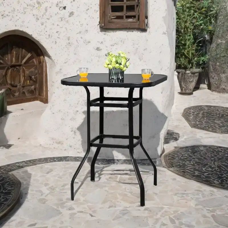 31.5W x 40H Patio Wrought Iron Glass High Bar Table