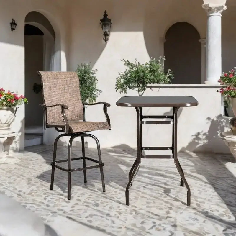 31.5W x 40H Patio Wrought Iron Glass High Bar Table