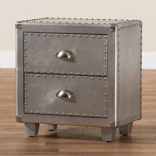 Baxton Studio Davet French Industrial Silver Metal 2-Drawer End Table