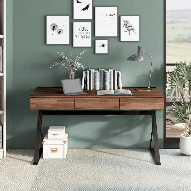 Vae Industrial Black 59-inch Metal Computer Desk with USB by Furniture of America