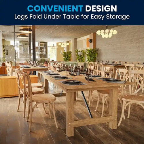 8' x 40 Rectangular Antique Rustic Solid Pine Folding Farm Table - 96D x 40W x 30H