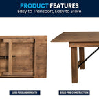 8' x 40 Rectangular Antique Rustic Solid Pine Folding Farm Table - 96D x 40W x 30H