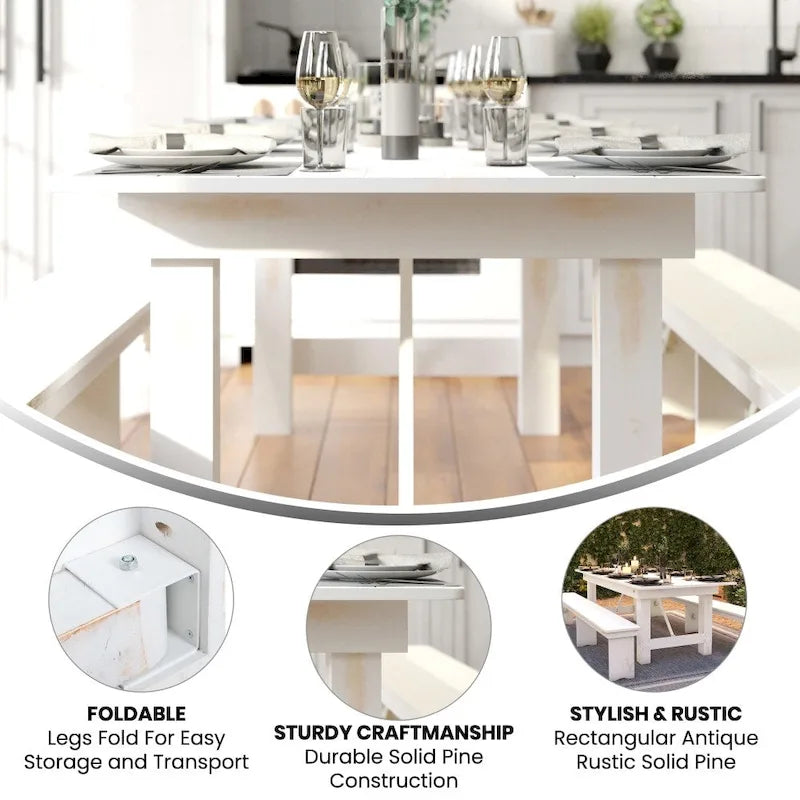 8' x 40 Rectangular Antique Rustic Solid Pine Folding Farm Table - 96D x 40W x 30H