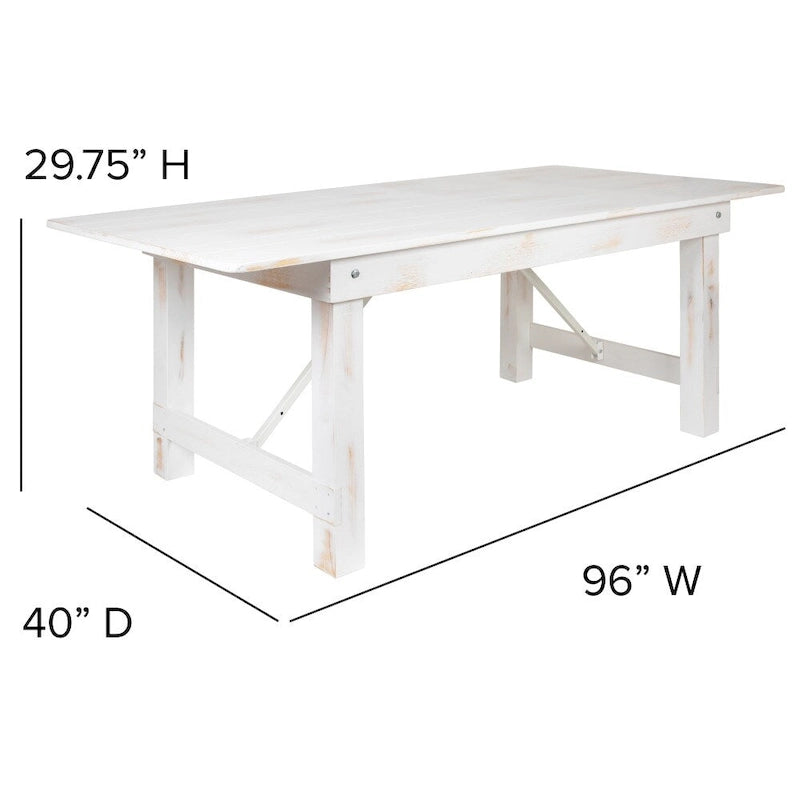 8' x 40 Rectangular Antique Rustic Solid Pine Folding Farm Table - 96D x 40W x 30H