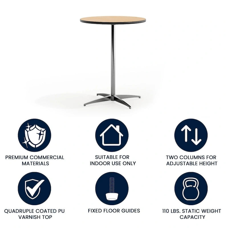 24 Round Wood Cocktail Table with 30 and 42 Columns