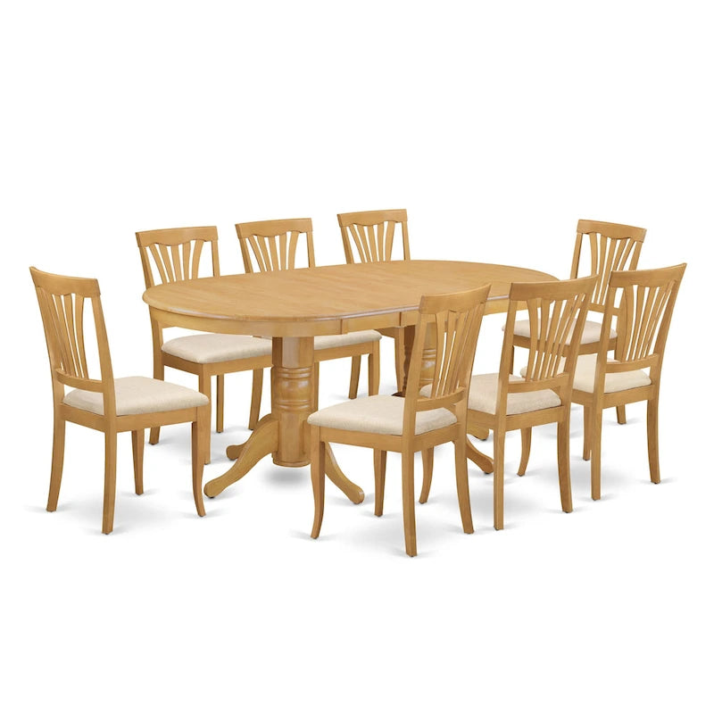 East West Furniture 9 Piece Modern Table Set Includes an Oval Wooden Table and 8 Kitchen Dining Chairs, Oak (Seat Options)