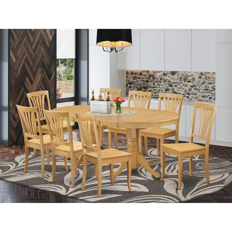 East West Furniture 9 Piece Modern Table Set Includes an Oval Wooden Table and 8 Kitchen Dining Chairs, Oak (Seat Options)