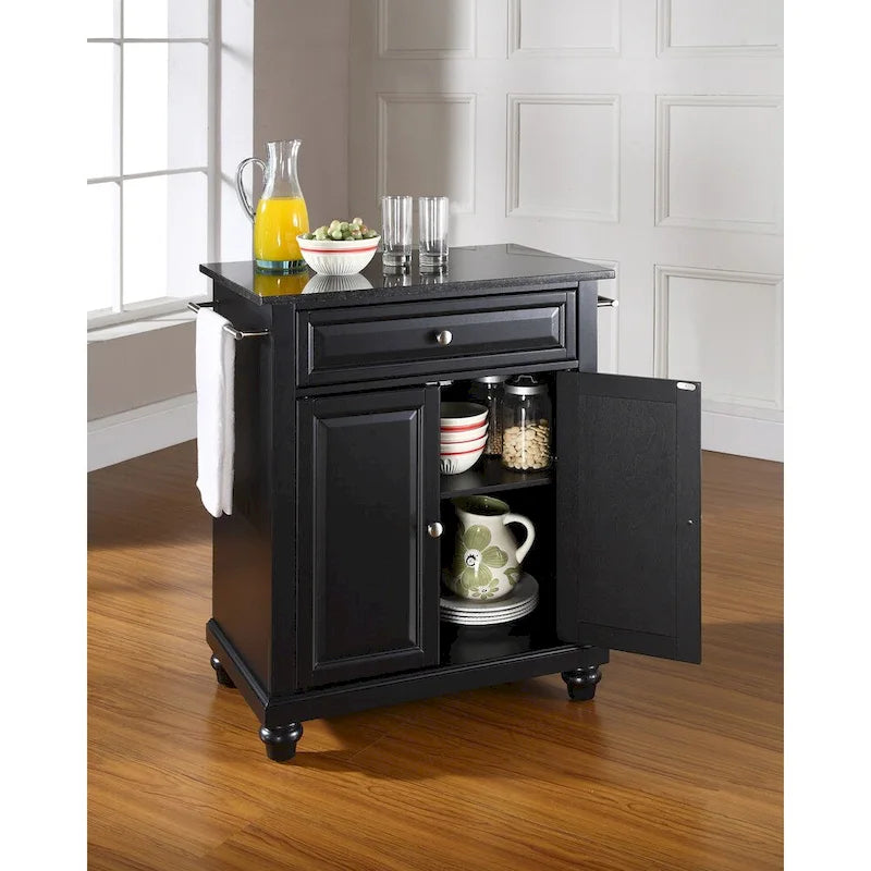Crosley Cambridge Solid Black Granite Top Portable Kitchen Island in Black Finish - 18d x 31w x 35h
