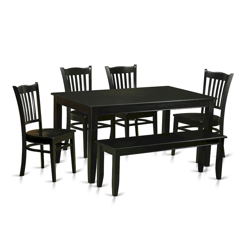 East West Furniture DUGR6-BLK-W 6 Piece Dining Table Set- a Rectangle Kitchen Table and 4 Dining Room Chairs with a Bench, Black