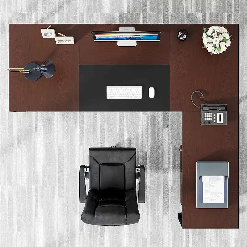 70.8 Inch Executive Desk with File Cabinet Large L Shaped Office Executive Desk Computer Desk
