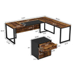 70.8 Inch Executive Desk with File Cabinet Large L Shaped Office Executive Desk Computer Desk