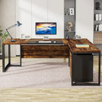 70.8 Inch Executive Desk with File Cabinet Large L Shaped Office Executive Desk Computer Desk