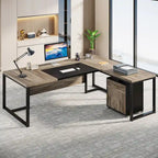 70.8 Inch Executive Desk with File Cabinet Large L Shaped Office Executive Desk Computer Desk