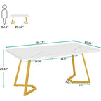 Home Office Computer Desk, White Gold 55 In Faux Marble Executive Desk