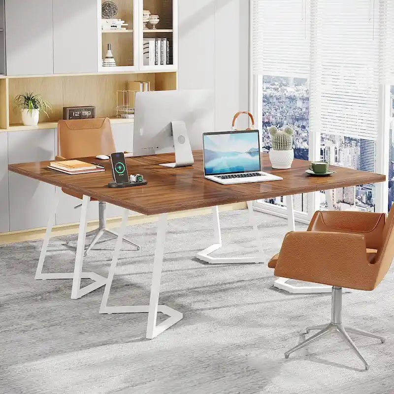 Home Office Computer Desk, White Gold 55 In Faux Marble Executive Desk